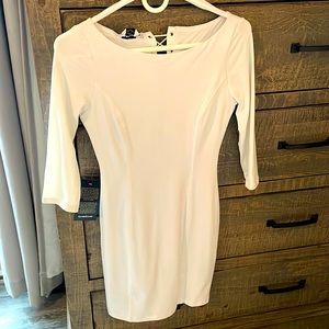 White, Lace Up back, 3/4 sleeve dress
